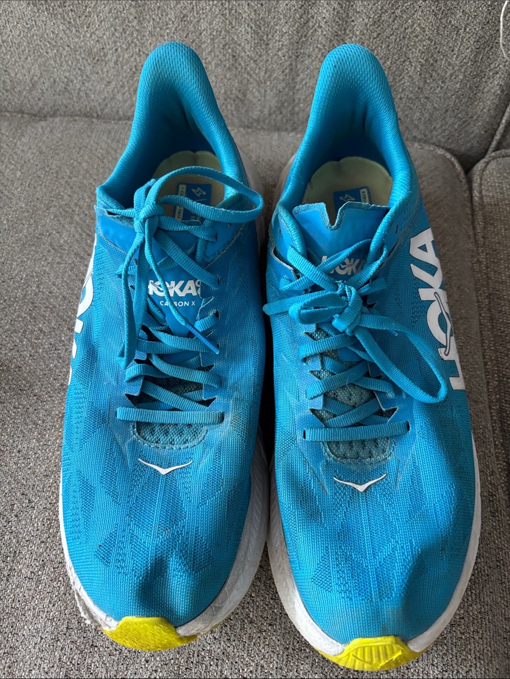 Hoka one one Turbo Blue Running Shoes with Yellow Toe Accents